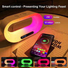 Multi-function 3 In 1 LED Night Light APP Control RGB Atmosphere Desk Lamp Smart Multifunctional Wireless Charger Alarm Clock pr