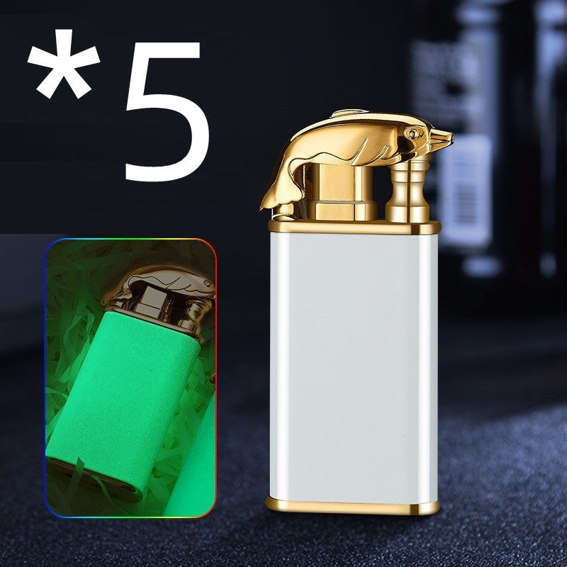Creative Blue Flame Lighter Dolphin Dragon Tiger Double Fire Metal Winproof Lighter Inflatable Lighter pr