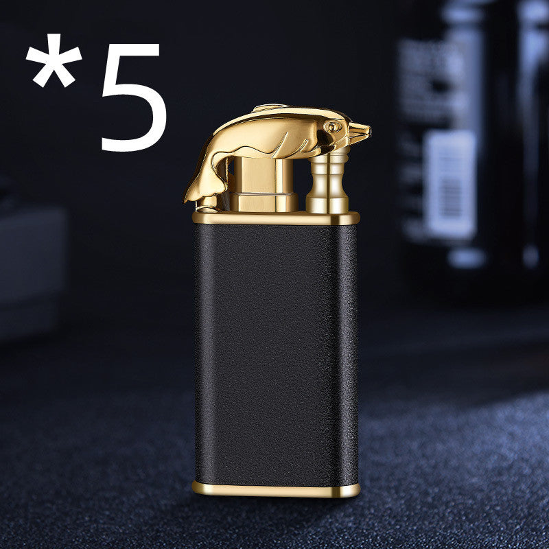 Creative Blue Flame Lighter Dolphin Dragon Tiger Double Fire Metal Winproof Lighter Inflatable Lighter pr