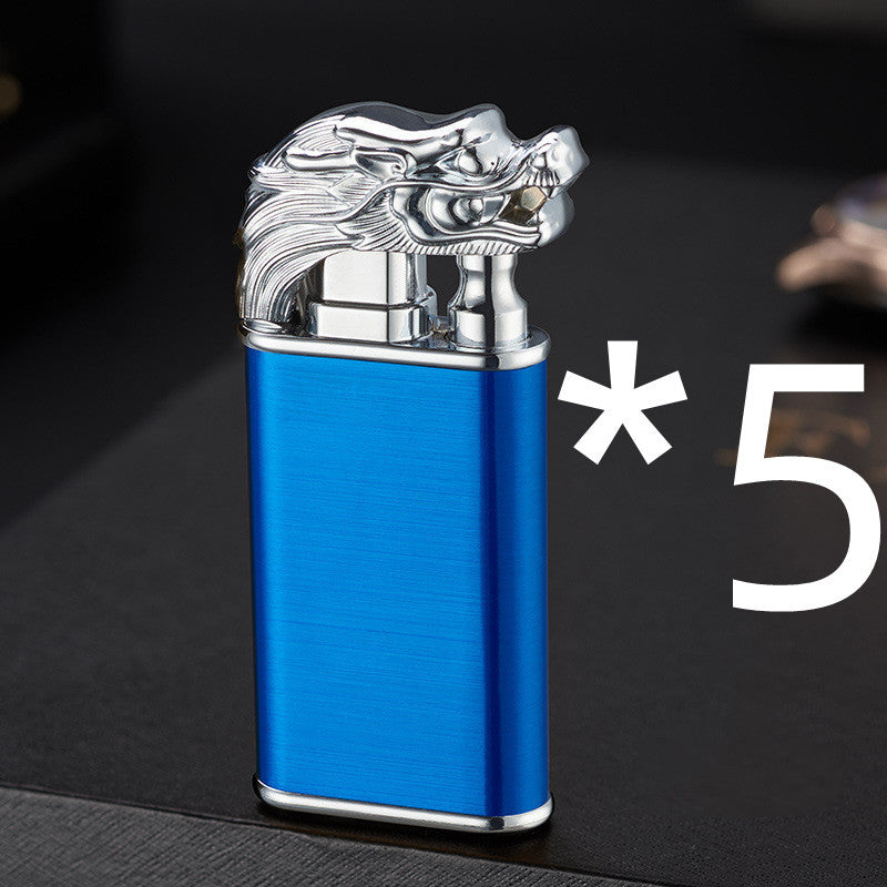 Creative Blue Flame Lighter Dolphin Dragon Tiger Double Fire Metal Winproof Lighter Inflatable Lighter pr