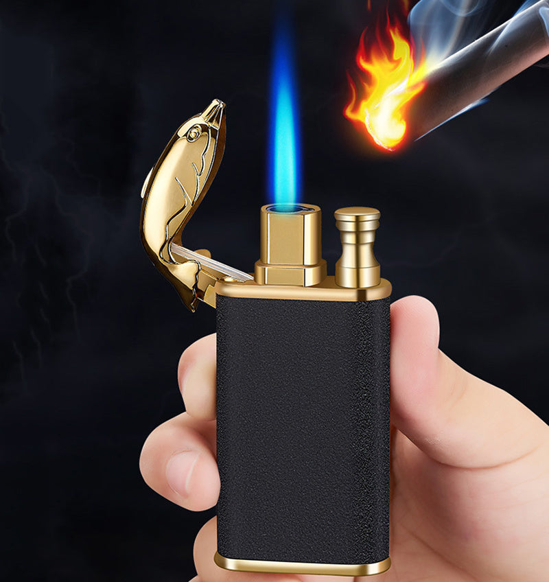 Creative Blue Flame Lighter Dolphin Dragon Tiger Double Fire Metal Winproof Lighter Inflatable Lighter pr