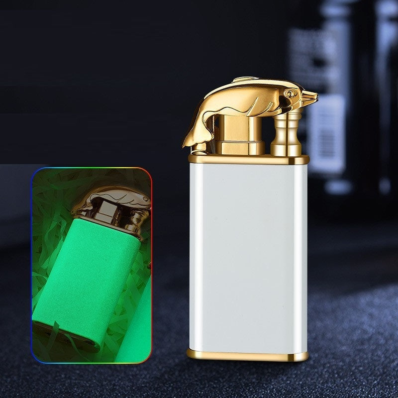 Creative Blue Flame Lighter Dolphin Dragon Tiger Double Fire Metal Winproof Lighter Inflatable Lighter pr