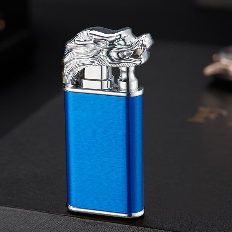 Creative Blue Flame Lighter Dolphin Dragon Tiger Double Fire Metal Winproof Lighter Inflatable Lighter pr