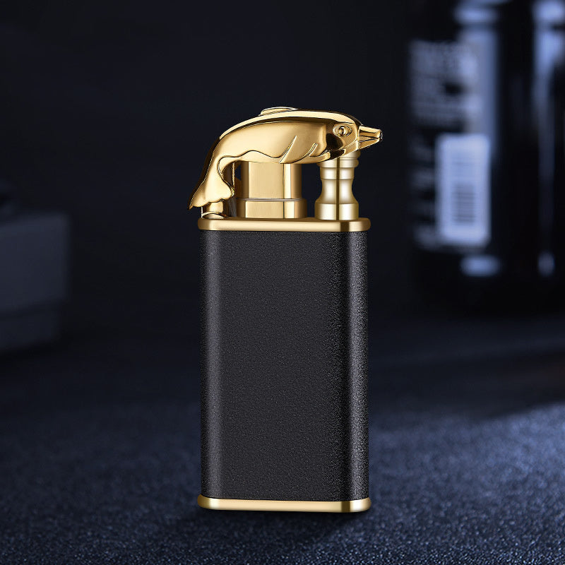 Creative Blue Flame Lighter Dolphin Dragon Tiger Double Fire Metal Winproof Lighter Inflatable Lighter pr