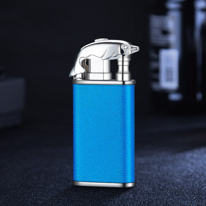 Creative Blue Flame Lighter Dolphin Dragon Tiger Double Fire Metal Winproof Lighter Inflatable Lighter pr