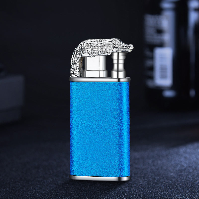 Creative Blue Flame Lighter Dolphin Dragon Tiger Double Fire Metal Winproof Lighter Inflatable Lighter pr