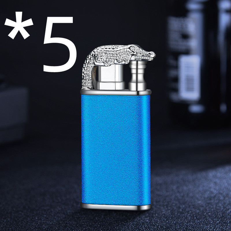 Creative Blue Flame Lighter Dolphin Dragon Tiger Double Fire Metal Winproof Lighter Inflatable Lighter pr