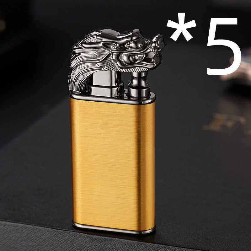Creative Blue Flame Lighter Dolphin Dragon Tiger Double Fire Metal Winproof Lighter Inflatable Lighter pr