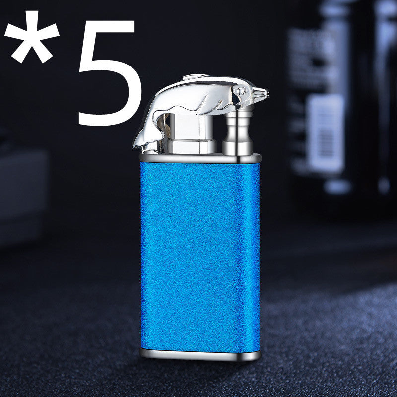 Creative Blue Flame Lighter Dolphin Dragon Tiger Double Fire Metal Winproof Lighter Inflatable Lighter pr